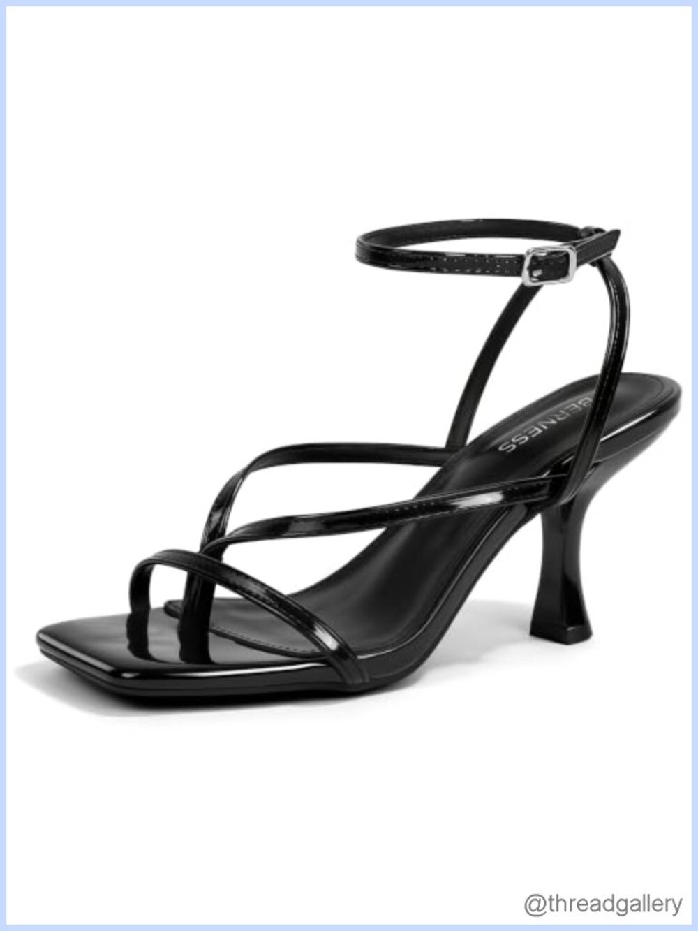 Square Open Toe Kitten Heel Thong Strappy Sandals 3 Inch Heel